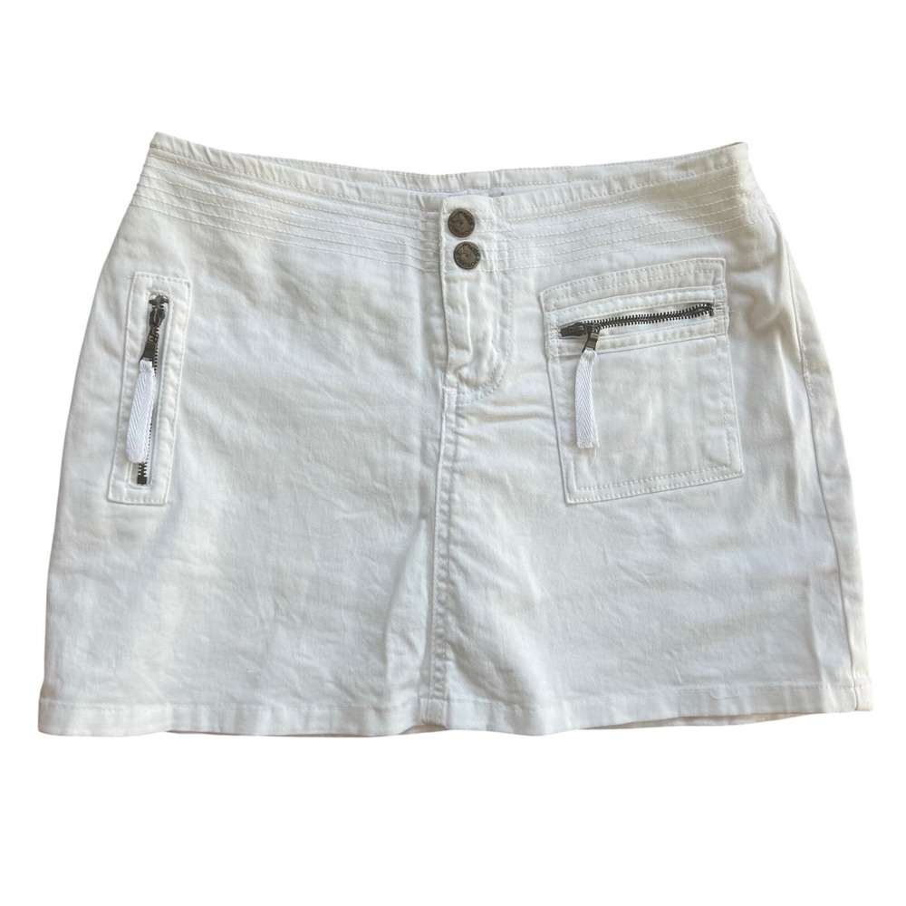 Jordache Women White Denim Skort Mini Skirt Zipper Pockets Size 5/6